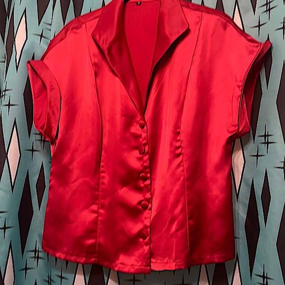 Retro Pinup Style Satiny Collared Button Down-sz M/L